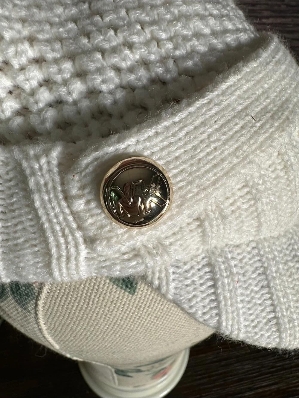 Michael Kors Cream Knit Visor Beanie with Logo Button